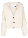 Remain Birger Christensen Off-white Karin Ribbed Knit Cardigan In Nude