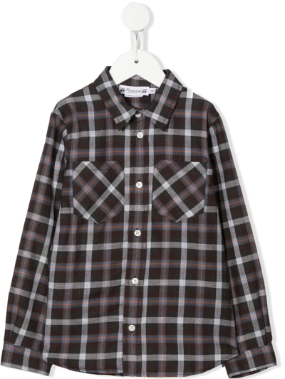 Bonpoint Kids' Check-pattern Long-sleeve Shirt In Braun