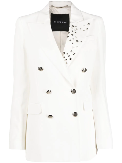 John Richmond Stud-embellished Double-breasted Blazer In White