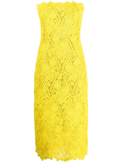 Ermanno Scervino Floral-lace Strapless Dress In Yellow