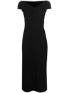 Reformation Off-shoulder Midi Dress In Schwarz