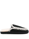Mou Eskimo Stitching Slipper-mule In Black Suede In Schwarz