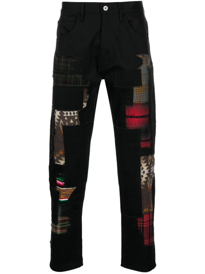 Junya Watanabe Patchwork Cropped Straight-leg Jeans In Black