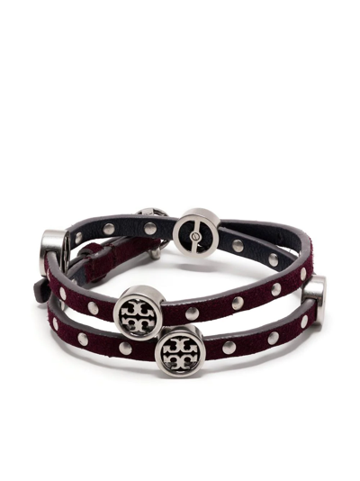 Tory Burch Miller Double-wrap Leather Bracelet In Violett