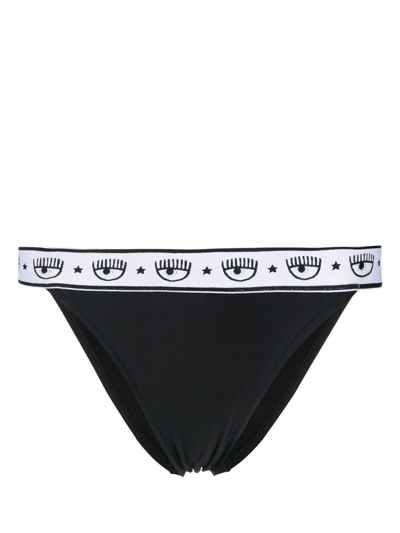 Chiara Ferragni Logo-waistband Bikini Bottoms In Schwarz