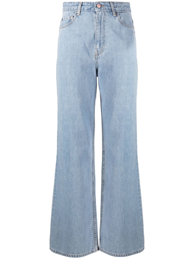 Ganni Magny Wide-leg High-rise Organic-cotton Denim Jeans In Blue