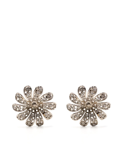 Alessandra Rich Floral-crystal Stud Earrings In Silber