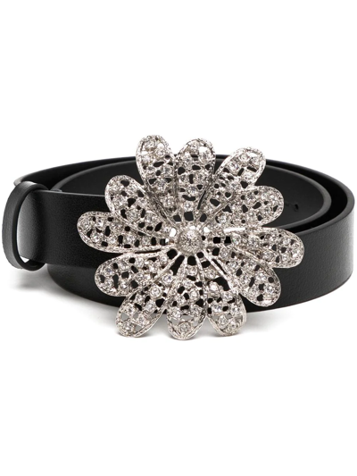 Alessandra Rich Crystal-floral Buckle Belt In Black