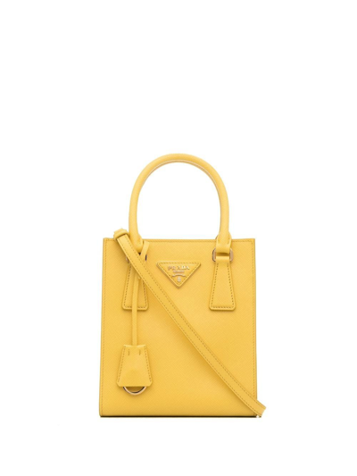Prada Versatile Leather Handbag With Detachable Strap And Stylish Accessories In Yellow