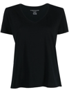Majestic Stretch-linen Semi-relaxed V-neck Tee In Noir