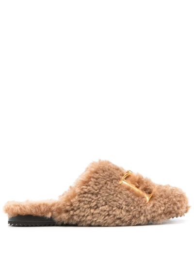 Dsquared2 D2 Statement Shearling Slippers In Beige