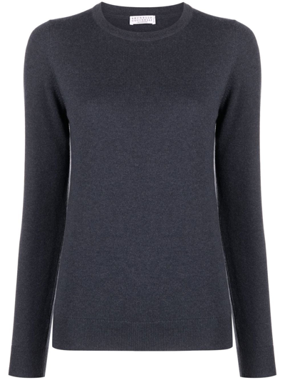 Brunello Cucinelli Long-sleeve Knitted Top In Blau