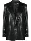 Alice And Olivia Mya Vegan Leather Notched Collar Blazer In Black