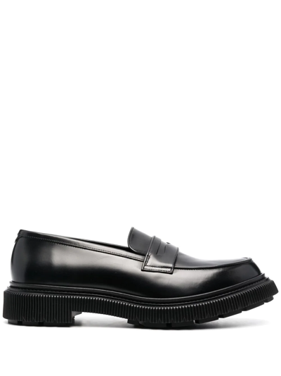 Adieu Leather Penny Loafers In Schwarz