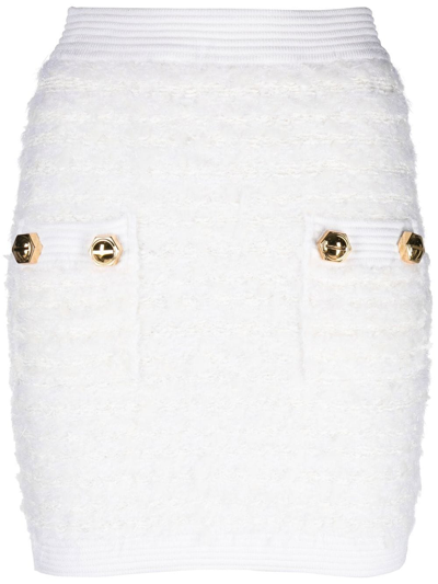 Balmain Fitted Tweed Mini Skirt In White
