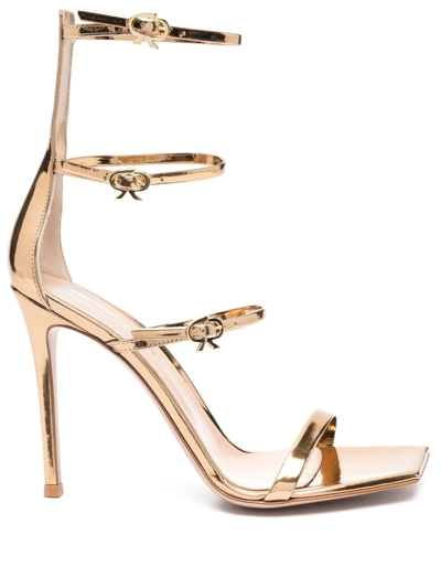 Gianvito Rossi Ribbon Uptown 105mm Strappy Sandals In Gold