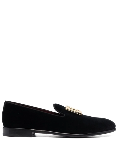 Dolce & Gabbana Dg Cotton Velvet Loafers In Black