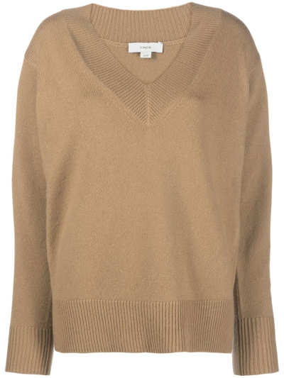 Vince V-neck Draped-sleeve Jumper In Neutrals