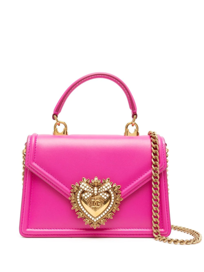Dolce & Gabbana Devotion Mini Leather Top Handle Crossbody In Pink