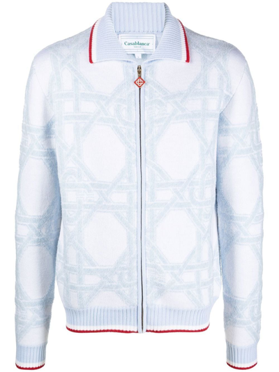 Casablanca Le Monogramme D`osier Zip Up Cardigan In Blue