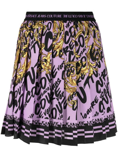 Versace Jeans Couture Panel Brush Couture Crepe Skirt In Lilac,black,gold
