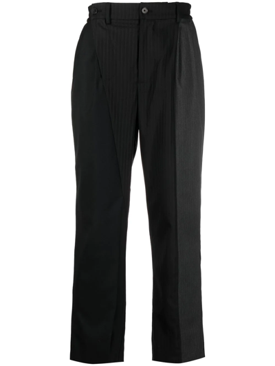 Feng Chen Wang Striped Straight-leg Trousers In Black