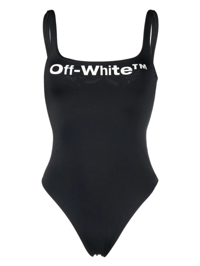 Off-white Bounce Helvetica Logo One-piece Swimsuit In Black