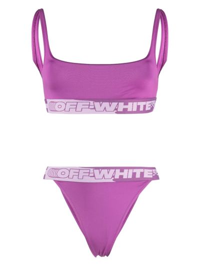 Off-white Banded-logo Bikini Set In Fuschia