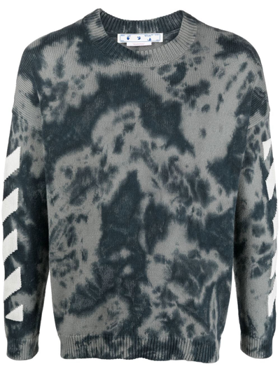 Off-white Diag Arrow Tie Dye Knit Jumper In Grey