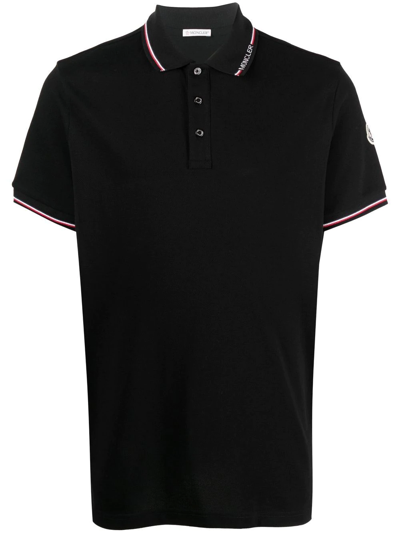 Moncler Logo Stripe-tipping Polo Shirt In Schwarz