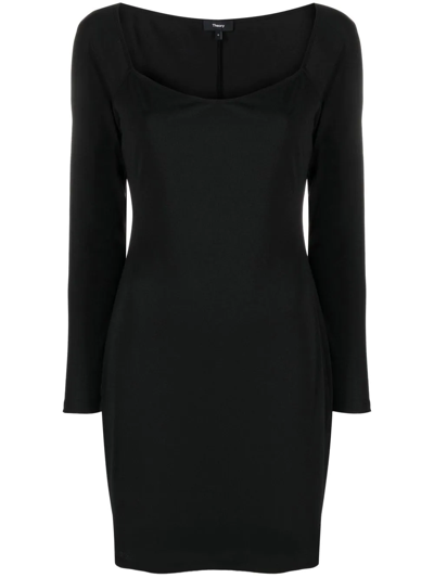 Theory Long-sleeved Mini Dress In Schwarz