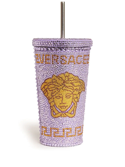 Versace Medusa Crystal Embellished Travel Mug In Lilac