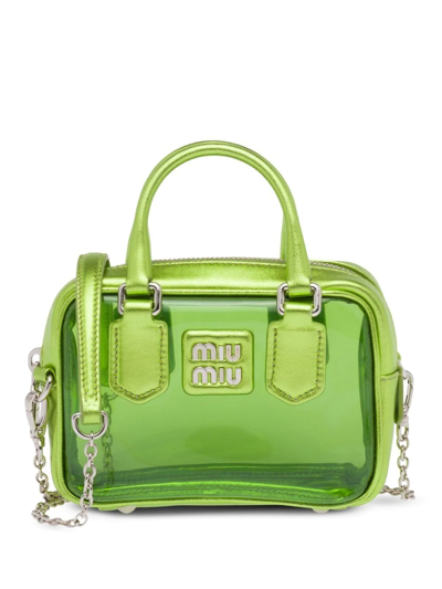 Miu Miu Transparent Leather-trim Mini Bag In Grün