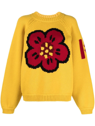Kenzo Floral-print Wide-sleeved Jumper In Yellow