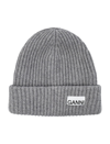 Ganni Womens Logo-patch Wool-blend Beanie Hat Paloma Melange In Melange