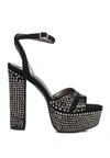 London Rag Bellini Diamante Microfiber High Block Heeled Sandals In Black