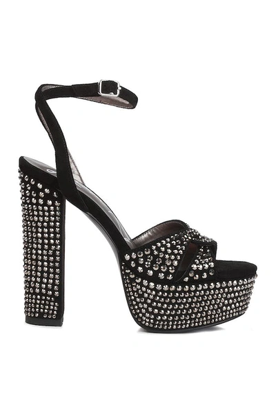 London Rag Bellini Diamante Microfiber High Block Heeled Sandals In Black