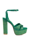 London Rag Bellini Diamante Microfiber High Block Heeled Sandals In Green