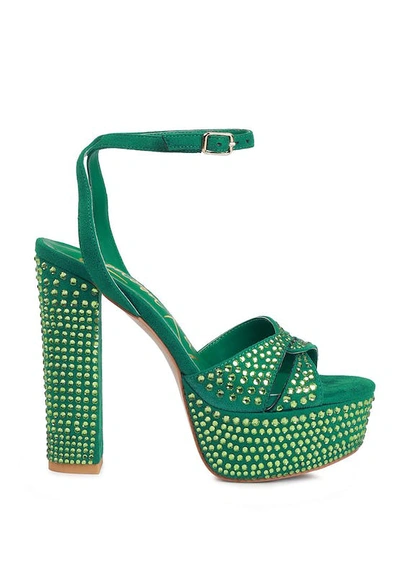 London Rag Bellini Diamante Microfiber High Block Heeled Sandals In Green