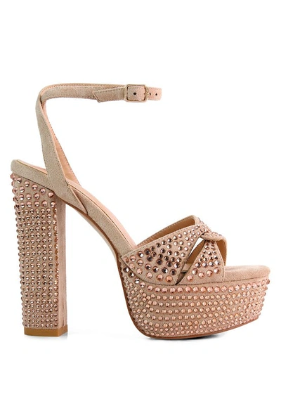 London Rag Bellini Diamante Microfiber High Block Heeled Sandals In Multi