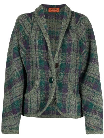 Pre-owned Missoni 1980s Balloon Sleeves Plaid Jacket In Green