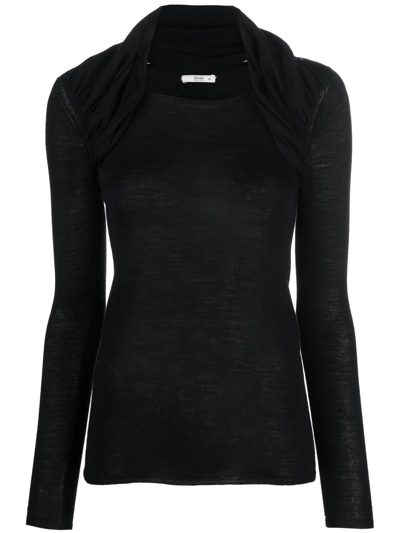 Pre-owned Prada 1990s Gathered Neck Long-sleeved Top In Black