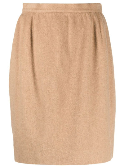 Pre-owned Valentino 1980s Gathered Detailing Pencil Skirt In Neutrals