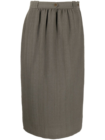 Pre-owned Giorgio Armani 1980s Gathered Detailing Straight-cut Skirt In Grey