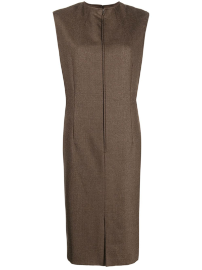 Pre-owned Maison Margiela 1990s Zip-up Sleeveless Shift Dress In Brown