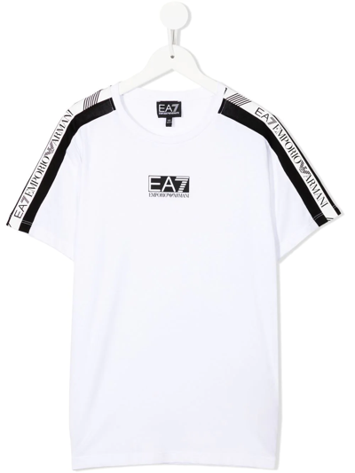 Ea7 Teen Logo-tape Cotton T-shirt In White