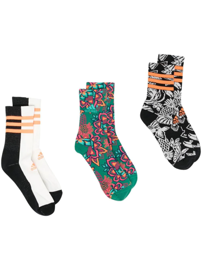 Adidas Originals Graphic Intarsia-knit Socks (pack Of 3) In 绿色