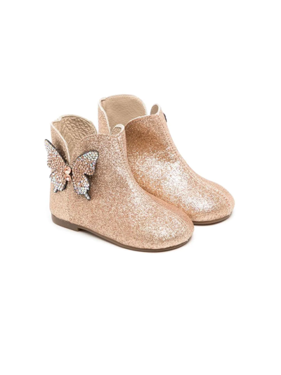 Babywalker Butterfly Glitter Boots In Gold
