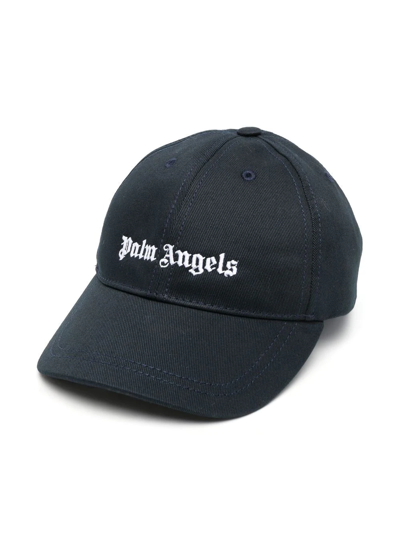 Palm Angels Kids Logo-embroidered Cotton Baseball Cap In Blue