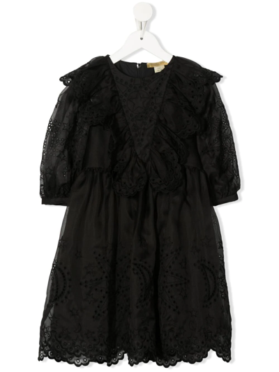 Stella Mccartney Shooting Star Embroidered Silk Dress In Black